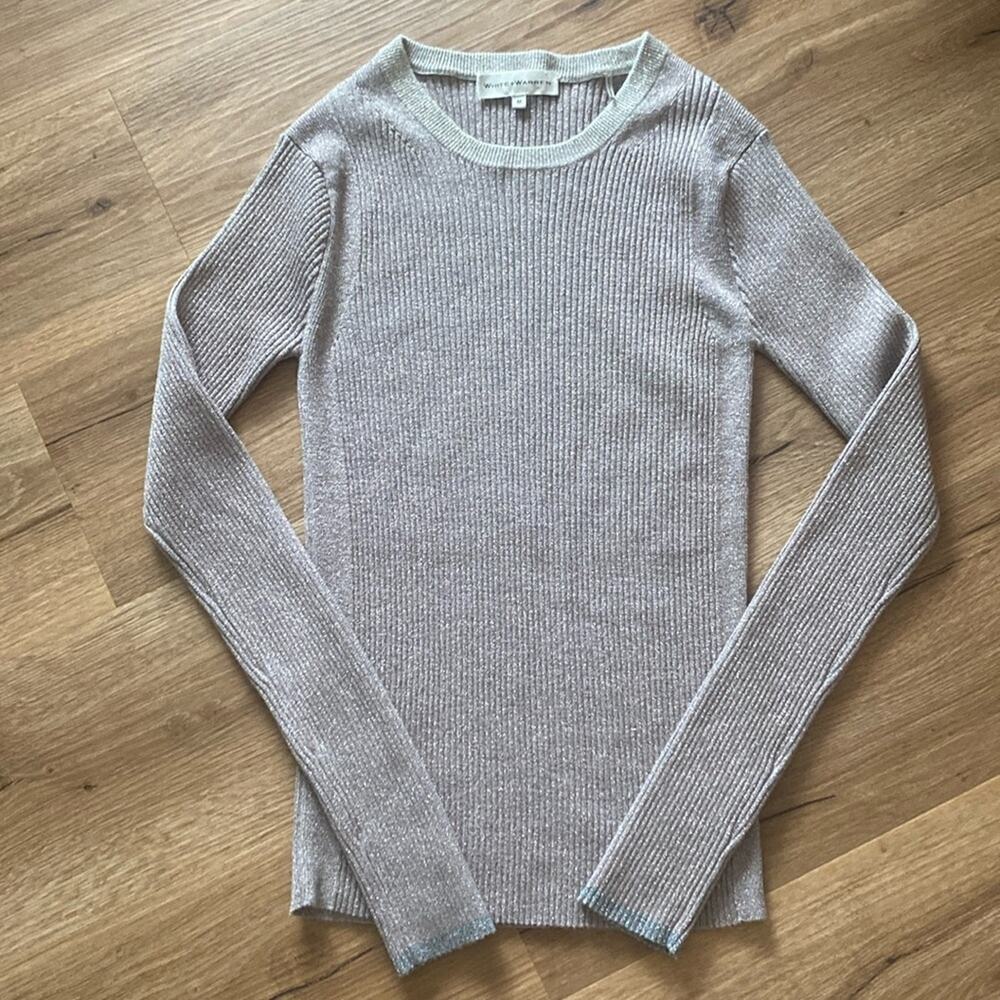 White + Warren Metallic Shimmer Gold Silver Ribbed Sweater sz Medium